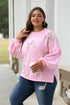 Textured Bow Applique Balloon Sleeve Pullover Sweatshirt