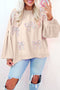 Textured Bow Applique Balloon Sleeve Pullover Sweatshirt