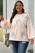 Textured Bow Applique Balloon Sleeve Pullover Sweatshirt