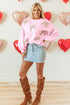 Textured Bow Applique Balloon Sleeve Pullover Sweatshirt