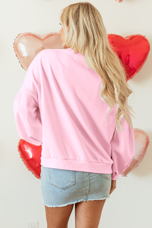 Textured Bow Applique Balloon Sleeve Pullover Sweatshirt