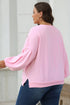 Textured Bow Applique Balloon Sleeve Pullover Sweatshirt