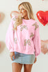 Textured Bow Applique Balloon Sleeve Pullover Sweatshirt