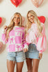 Textured Bow Applique Balloon Sleeve Pullover Sweatshirt