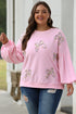 Textured Bow Applique Balloon Sleeve Pullover Sweatshirt