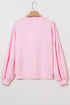 Textured Bow Applique Balloon Sleeve Pullover Sweatshirt