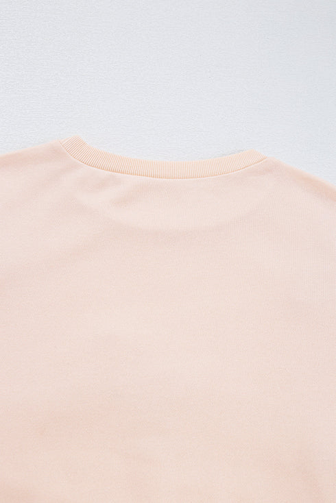 Textured Bow Applique Balloon Sleeve Pullover Sweatshirt