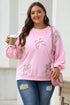 Textured Bow Applique Balloon Sleeve Pullover Sweatshirt