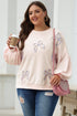 Textured Bow Applique Balloon Sleeve Pullover Sweatshirt