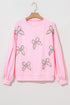 Textured Bow Applique Balloon Sleeve Pullover Sweatshirt