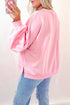 Textured Bow Applique Balloon Sleeve Pullover Sweatshirt