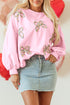 Textured Bow Applique Balloon Sleeve Pullover Sweatshirt