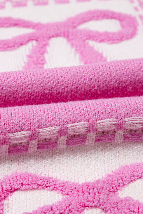 Textured Bow Detail Checkerboard Knit Sweater