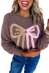 Textured Bow Graphic Relaxed Fit Pullover Sweatshirt
