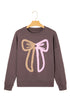 Textured Bow Graphic Relaxed Fit Pullover Sweatshirt