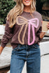Textured Bow Graphic Relaxed Fit Pullover Sweatshirt