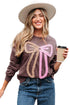 Textured Bow Graphic Relaxed Fit Pullover Sweatshirt