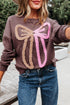 Textured Bow Graphic Relaxed Fit Pullover Sweatshirt