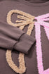Textured Bow Graphic Relaxed Fit Pullover Sweatshirt