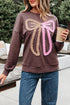 Textured Bow Graphic Relaxed Fit Pullover Sweatshirt