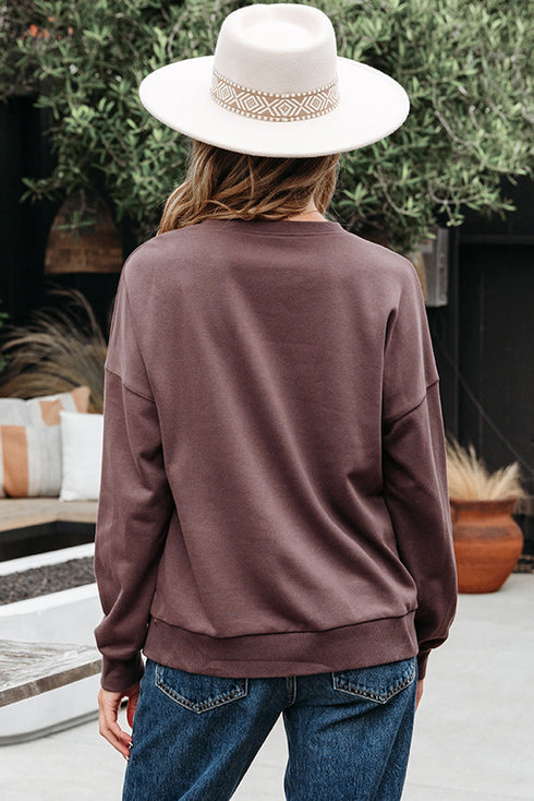 Textured Bow Graphic Relaxed Fit Pullover Sweatshirt