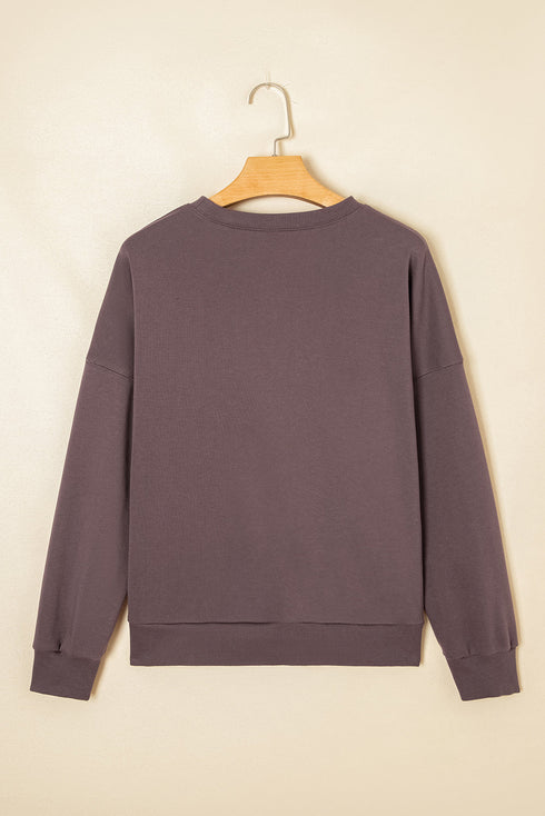 Textured Bow Graphic Relaxed Fit Pullover Sweatshirt