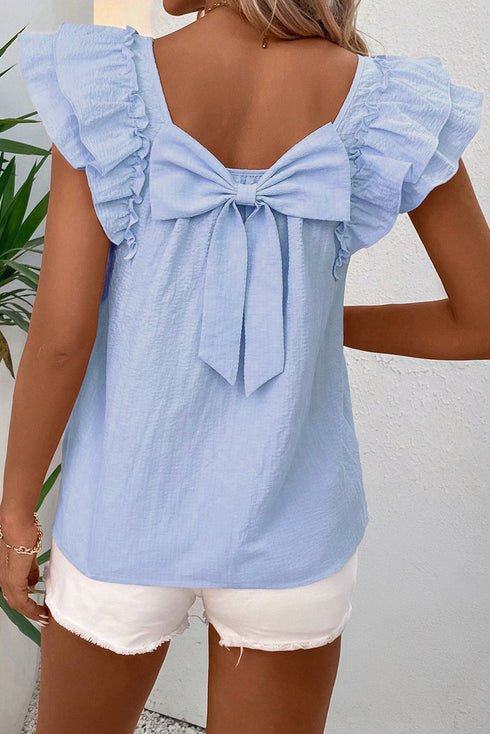 Textured Bow Knot Frilled Butterfly Sleeve Blouse