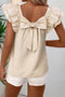 Textured Bow Knot Frilled Butterfly Sleeve Blouse