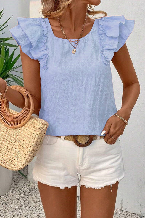 Textured Bow Knot Frilled Butterfly Sleeve Blouse