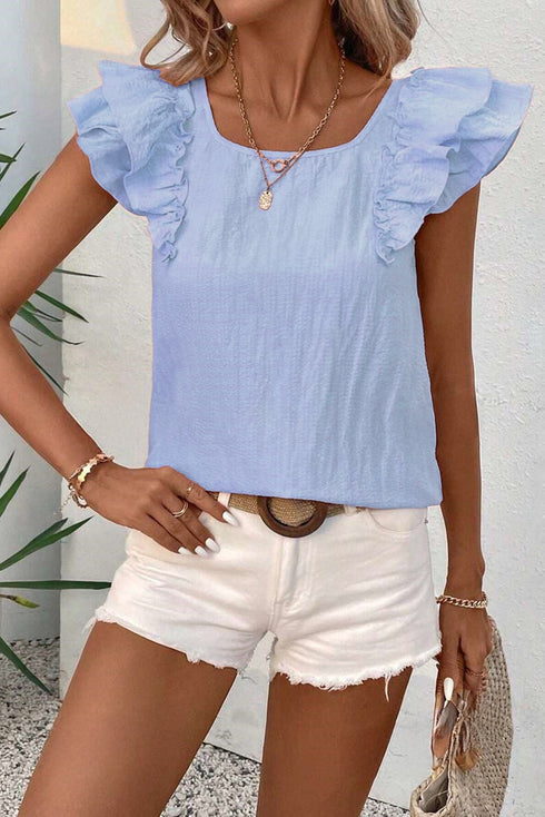 Textured Bow Knot Frilled Butterfly Sleeve Blouse