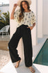 Textured Bow Print Puff Sleeve Square Neck Blouse