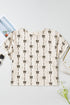 Textured Bow Print Puff Sleeve Square Neck Blouse