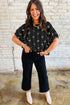 Textured Bow Print Puff Sleeve Square Neck Blouse