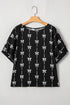Textured Bow Print Puff Sleeve Square Neck Blouse