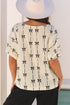 Textured Bow Print Puff Sleeve Square Neck Blouse