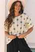 Textured Bow Print Puff Sleeve Square Neck Blouse