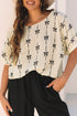 Textured Bow Print Puff Sleeve Square Neck Blouse