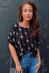 Textured Bow Print Puff Sleeve Square Neck Blouse