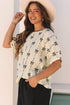Textured Bow Print Puff Sleeve Square Neck Blouse