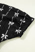 Textured Bow Print Puff Sleeve Square Neck Blouse