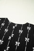 Textured Bow Print Puff Sleeve Square Neck Blouse