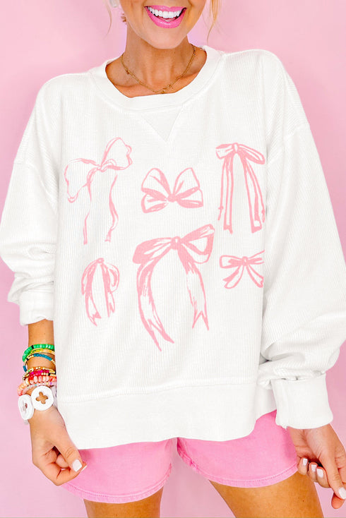 Textured Bowknot Pattern Corded Drop Shoulder Top