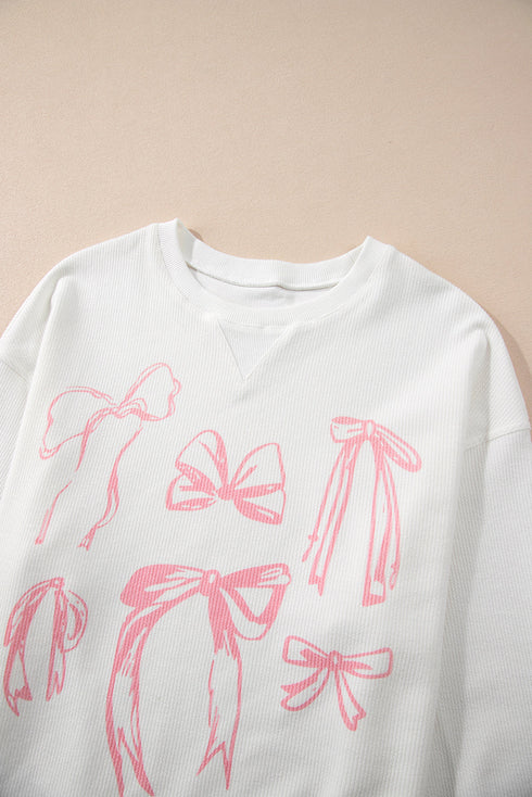 Textured Bowknot Pattern Corded Drop Shoulder Top