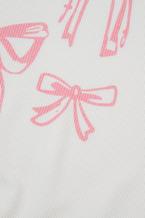 Textured Bowknot Pattern Corded Drop Shoulder Top