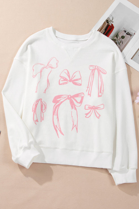 Textured Bowknot Pattern Corded Drop Shoulder Top