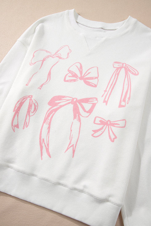 Textured Bowknot Pattern Corded Drop Shoulder Top