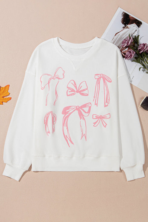 Textured Bowknot Pattern Corded Drop Shoulder Top