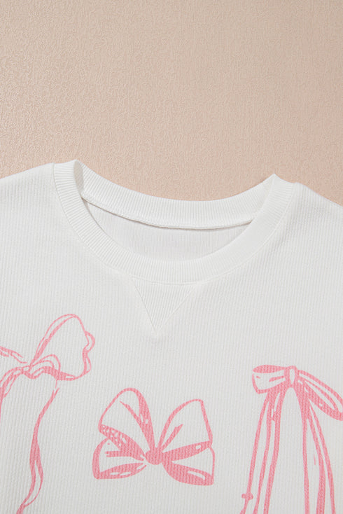 Textured Bowknot Pattern Corded Drop Shoulder Top
