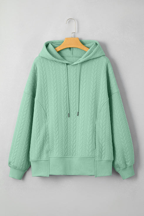 Textured Braided Pattern Relaxed Fit Pullover Hoodie