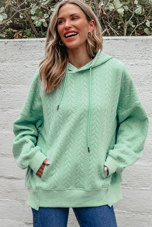 Textured Braided Pattern Relaxed Fit Pullover Hoodie